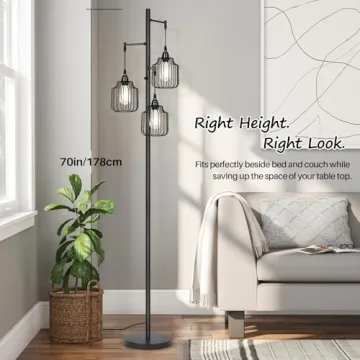 Dimmable Industrial Floor Lamp with 3 Edison Bulbs