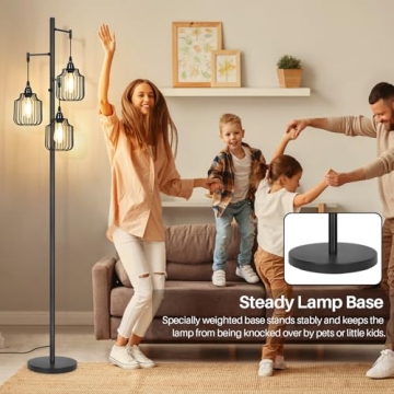 Dimmable Industrial Floor Lamp with 3 Edison Bulbs