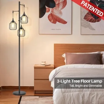 Dimmable Industrial Floor Lamp with 3 Edison Bulbs