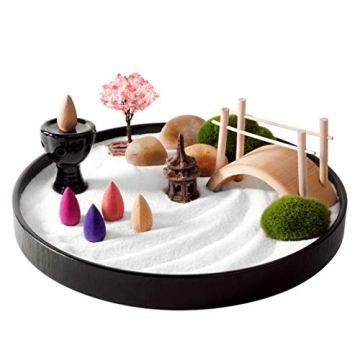 Healsome Zen Gardens – Mini Meditation Wood Zen Garden for Desk – 14 Piece Set with Backflow Inc...