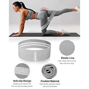 FOLAI Resistance Bands for Legs and Butt Exercise Bands - Non Slip Elastic Booty Bands, 3 Levels Workout Bands Women Sports Fitness Band for Squat Glute Hip Training