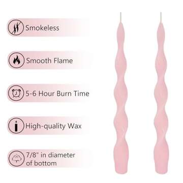 Spiral Taper Candles 6Pack - Pink Candle Sticks 10inches Long Candlesticks Twisted Tapered Candles Unscented Smokeless Candle for Wedding Party Home Tablescape Valentine's Day Decoration