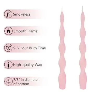 Spiral Taper Candles 6Pack - Pink Candle Sticks 10inches Long Candlesticks Twisted Tapered Candles Unscented Smokeless Candle for Wedding Party Home Tablescape Valentine's Day Decoration