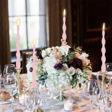 Spiral Taper Candles 6Pack - Pink Candle Sticks 10inches Long Candlesticks Twisted Tapered Candles Unscented Smokeless Candle for Wedding Party Home Tablescape Valentine's Day Decoration