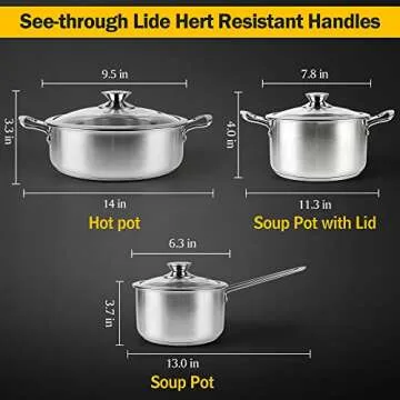 Wodillo 6Pcs Pots and Pans Set, Stainless Steel Pot Set, Nonstick Kitchen Cookware Set, Induction Po...