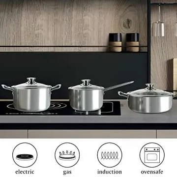 Wodillo 6Pcs Pots and Pans Set, Stainless Steel Pot Set, Nonstick Kitchen Cookware Set, Induction Pots Set with Stay-Cool Handle, Works with Electric and Gas Cooktops, Dishwasher Safe