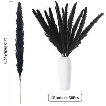 30Pcs Black Pampas Grass,17.5 inch Natural Dried Pampas Grass,Fluffy Stem Bouquet,Reed Grass for Home Decor Wedding Boho Decor Flower Arrangements,Shelf Decor,Balcony Decor