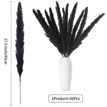 30Pcs Black Pampas Grass,17.5 inch Natural Dried Pampas Grass,Fluffy Stem Bouquet,Reed Grass for Home Decor Wedding Boho Decor Flower Arrangements,Shelf Decor,Balcony Decor