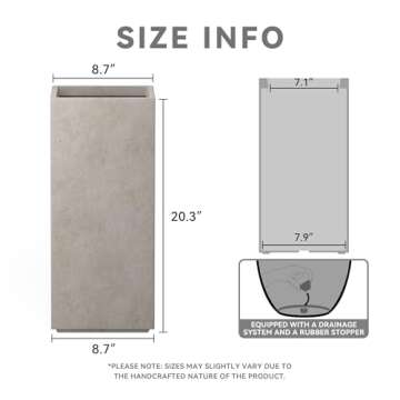 Kante 20.3" H Tall Rectangular Concrete Planter, Modern Square Diameter Plant Pot with Drainage Hole...
