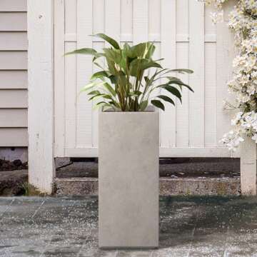 Kante 20.3" H Tall Rectangular Concrete Planter, Modern Square Diameter Plant Pot with Drainage Hole and Rubber Plug for Indoor Outdoor Home Patio Garden, Weatheted Concrete