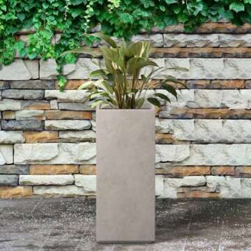 Kante 20.3" H Tall Rectangular Concrete Planter, Modern Square Diameter Plant Pot with Drainage Hole and Rubber Plug for Indoor Outdoor Home Patio Garden, Weatheted Concrete
