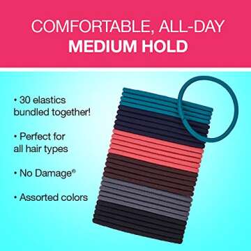 Scunci by Conair No Damage Elastic Hair Ties in Assorted Colors, 30 Pack Multicolor for Women and Men