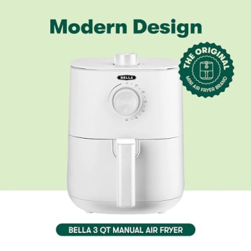 BELLA 3 Qt Manual Air Fryer, 5-in-1 Multicooker in White