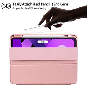 ZtotopCases Case for iPad Air 6th Generation 11 Inch Case M2 2024 & iPad Air 5th/4th Gen 10.9 Inch 2022/2020 & iPad Pro 11" 2018 1st Case with Pencil Holder,Soft TPU Back Trifold Smart Cover,Rose Pink