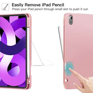 ZtotopCases Case for iPad Air 6th Generation 11 Inch Case M2 2024 & iPad Air 5th/4th Gen 10.9 Inch 2022/2020 & iPad Pro 11" 2018 1st Case with Pencil Holder,Soft TPU Back Trifold Smart Cover,Rose Pink