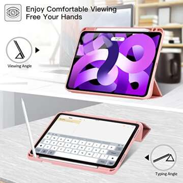 ZtotopCases Case for iPad Air 6th Generation 11 Inch Case M2 2024 & iPad Air 5th/4th Gen 10.9 Inch 2022/2020 & iPad Pro 11" 2018 1st Case with Pencil Holder,Soft TPU Back Trifold Smart Cover,Rose Pink