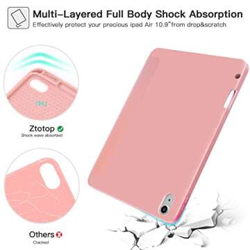 ZtotopCases Case for iPad Air 6th Generation 11 Inch Case M2 2024 & iPad Air 5th/4th Gen 10.9 Inch 2022/2020 & iPad Pro 11" 2018 1st Case with Pencil Holder,Soft TPU Back Trifold Smart Cover,Rose Pink