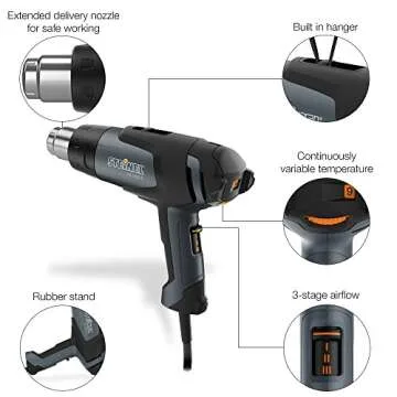 Steinel - 110025596 HL 1920 E Professional Heat Gun, 1500 W, Adjustable Temperature and Airflow, hot air Gun for Soldering, Heat Shrinking, Stripping Paint,fits 1.34" Industry Standard nozzles
