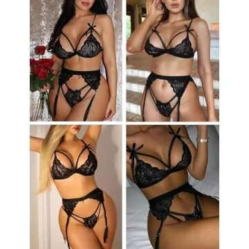 Avidlove Women Sexy Lingerie Garter Belt Strap Bra and Panty Babydoll Bodysuit Black Medium