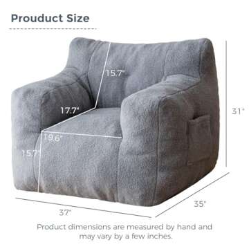 MAXYOYO Sherpa Bean Bag Chair for Adults and Kids - Cozy Boucle Tufted Couch with Storage Pocket