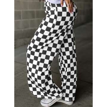 Acelitt Checkered Wide Leg Pants for Women - Comfy & Stylish