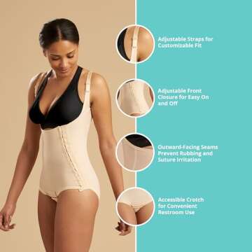 MARENA SFBHA Recovery Panty-Length Post-surgical Compression Girdle, High-Back - Adjustable Bikini Length - Medium, Black