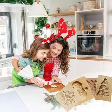 Wooden Cookie Molds for Baking,Carved Wooden Biscuit Cutter,Embossing Cookie Presses Stamps Gingerbread Christmas Tree Snowmen Shape DIY Baking Tool for Thanksgiving Christmas Gifts