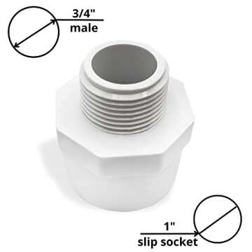 PVC Male Adapter Pipe Fitting - SCH 40 PVC Fittings 3/4 Inch MNPT x 1 Inch Slip Socket PVC Connector...