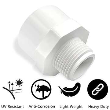 PVC Male Adapter Pipe Fitting - SCH 40 PVC Fittings 3/4 Inch MNPT x 1 Inch Slip Socket PVC Connectors - PVC Pipe Connectors for Plumbing Water Line – Male Adapter Fitting