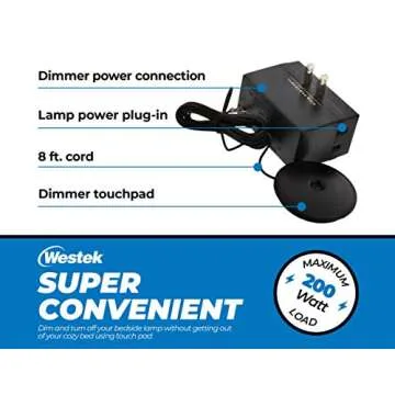 Westek Plug in Dimmer Switch for Lamps, 2 Pack - Plug in Dimmer Switch with Touch Lamp Switch - 200W, 3 Level Dimmer - Ideal for Bedside and Hard to Reach Lamps - (6043BC)