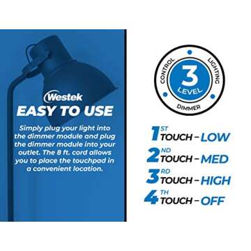 Westek Plug in Dimmer Switch for Lamps, 2 Pack - Plug in Dimmer Switch with Touch Lamp Switch - 200W, 3 Level Dimmer - Ideal for Bedside and Hard to Reach Lamps - (6043BC)