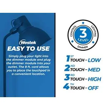 Westek Plug in Dimmer Switch for Lamps, 2 Pack - Plug in Dimmer Switch with Touch Lamp Switch - 200W, 3 Level Dimmer - Ideal for Bedside and Hard to Reach Lamps - (6043BC)