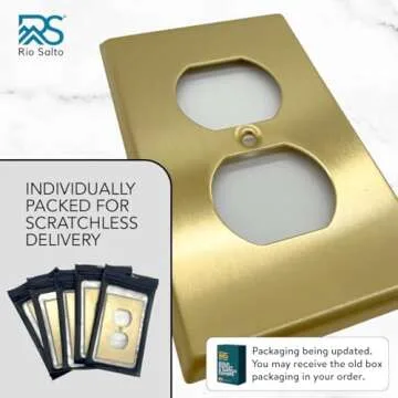 Rio Salto BRASS Metal Gold Outlet Cover or Light Switch Cover Wall Plate, 2-Pack STANDARD SIZE Corro...