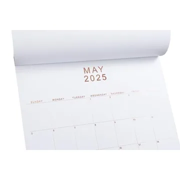 Stylish 2025 Wall Calendar with Rose Gold Foil Design