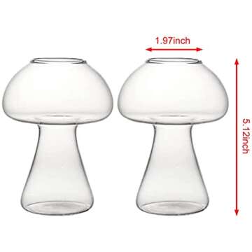 ARECHIC Mushroom Glass, Creative Mushroom Cocktail Glass, Clear Mushroom Shaped Glass Cups Set of 2, Cool Wine Glasses for Party, Novelty Mushroom Glasses Drinking for KTV Bar Club, Holds 8.5 oz