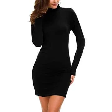 Urban CoCo Women's Long Sleeve Turtleneck Bodycon T-Shirt Dress (M, Black)