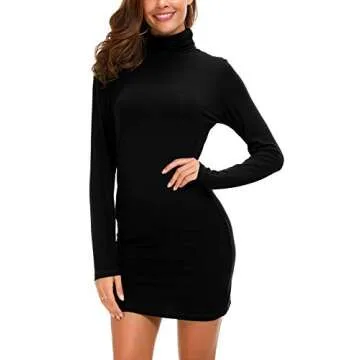 Urban CoCo Women's Long Sleeve Turtleneck Bodycon T-Shirt Dress (M, Black)