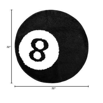TURKUAZ LABEL 8 Ball Rug - 32 Inch White & Black Y2K Rug - Aesthetic and Cool Rugs for Bedroom & Liv...