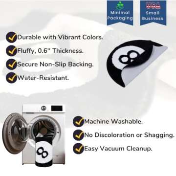 TURKUAZ LABEL 8 Ball Rug - 32 Inch White & Black Y2K Rug - Aesthetic and Cool Rugs for Bedroom & Living Room - Y2K Room Decor