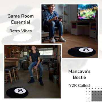 TURKUAZ LABEL 8 Ball Rug - 32 Inch White & Black Y2K Rug - Aesthetic and Cool Rugs for Bedroom & Living Room - Y2K Room Decor