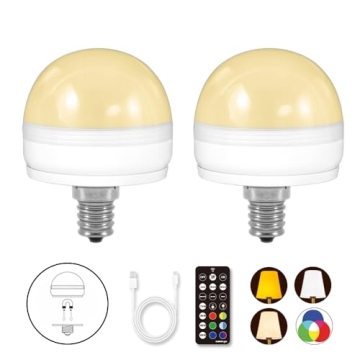BLUEYE E12 Rechargeable Light Bulb - 2 Packs, 300LM, 40W Equivalent, Remote Control Emergency Lamp