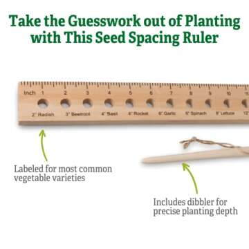 Gardener's Supply Company Planting Ruler and Dibber | Wooden Plant Seed Spacing for Outdoor Raised Bed Gardening and Vegetable Gardens | 20-1/2"L and is 2"W x 1/2" Thick
