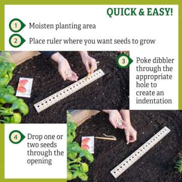Gardener's Supply Company Planting Ruler and Dibber | Wooden Plant Seed Spacing for Outdoor Raised Bed Gardening and Vegetable Gardens | 20-1/2"L and is 2"W x 1/2" Thick