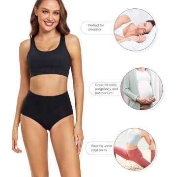 wirarpa Women's Postpartum Underwear High Waisted Ladies Cotton Panties Full Coverage Briefs 5 Pack Black 3X-Large