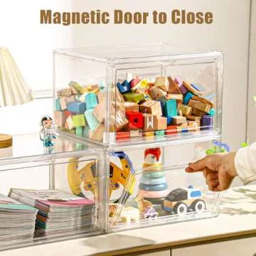 5 Pack Clear Stackable Shoe Organizer Box with Lids, Acrylic Shoes Box with Magnetic Doors, Transparent Shoe Storage Bins Closet Organizers, Shoes Containers For Sneaker Display, Fit up to US Size16