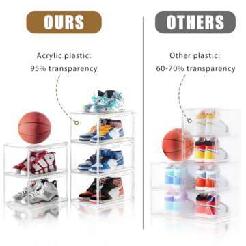 5 Pack Clear Stackable Shoe Organizer Box with Lids, Acrylic Shoes Box with Magnetic Doors, Transparent Shoe Storage Bins Closet Organizers, Shoes Containers For Sneaker Display, Fit up to US Size16