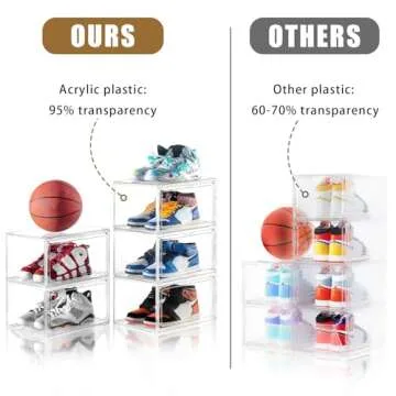 5 Pack Clear Stackable Shoe Organizer Box with Lids, Acrylic Shoes Box with Magnetic Doors, Transparent Shoe Storage Bins Closet Organizers, Shoes Containers For Sneaker Display, Fit up to US Size16