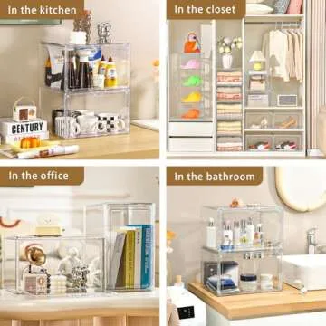 5 Pack Clear Stackable Shoe Organizer Box with Lids, Acrylic Shoes Box with Magnetic Doors, Transparent Shoe Storage Bins Closet Organizers, Shoes Containers For Sneaker Display, Fit up to US Size16