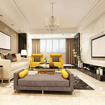 Edvivi Drum Crystal Chandelier 6 Lights Glam Lighting Fixture with Gold Finish, Hanging Tear Drop Crystals, Adjustable Hanging Dining Light for Entryway, Kitchen, Hallway, Living Room and Bedroom