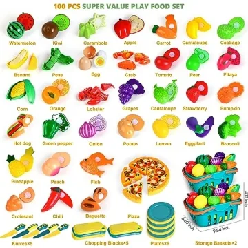 100 Pcs Play Food Set for Kids Age 1-3 Ideal for Learning